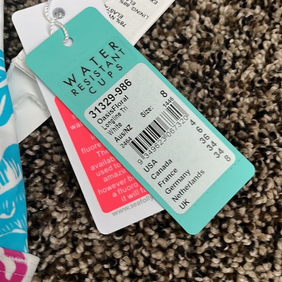 Seafolly Oasis Floral Longline Triangle White Top, NWT - Picture 4 of 5